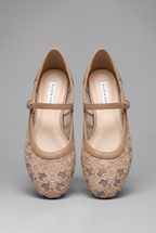 Women's Mary Jane flats with floral lace mesh upper and buckle strap