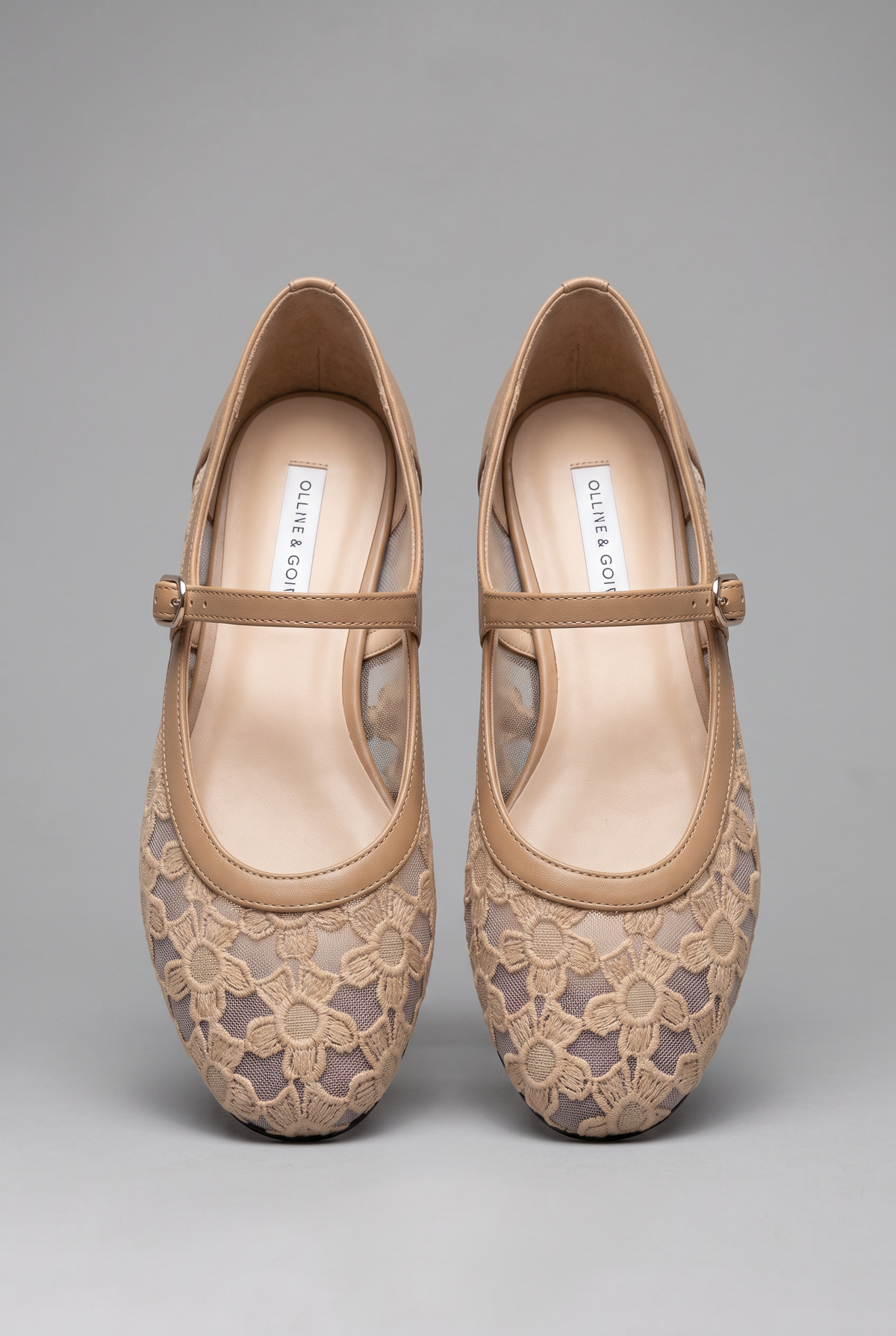 Women's Mary Jane flats with floral lace mesh upper and buckle strap