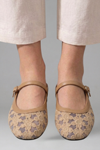 Women's Mary Jane flats with floral lace mesh upper and buckle strap