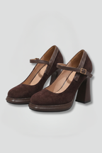 Women Mary Jane platform heels square toe single strap light brown