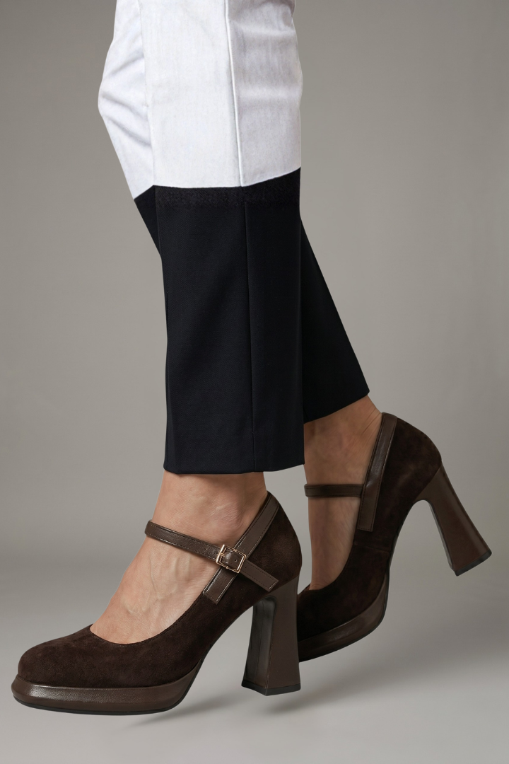 Women Mary Jane platform heels square toe single strap light brown