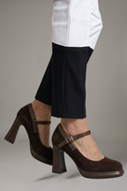 Women Mary Jane platform heels square toe single strap light brown