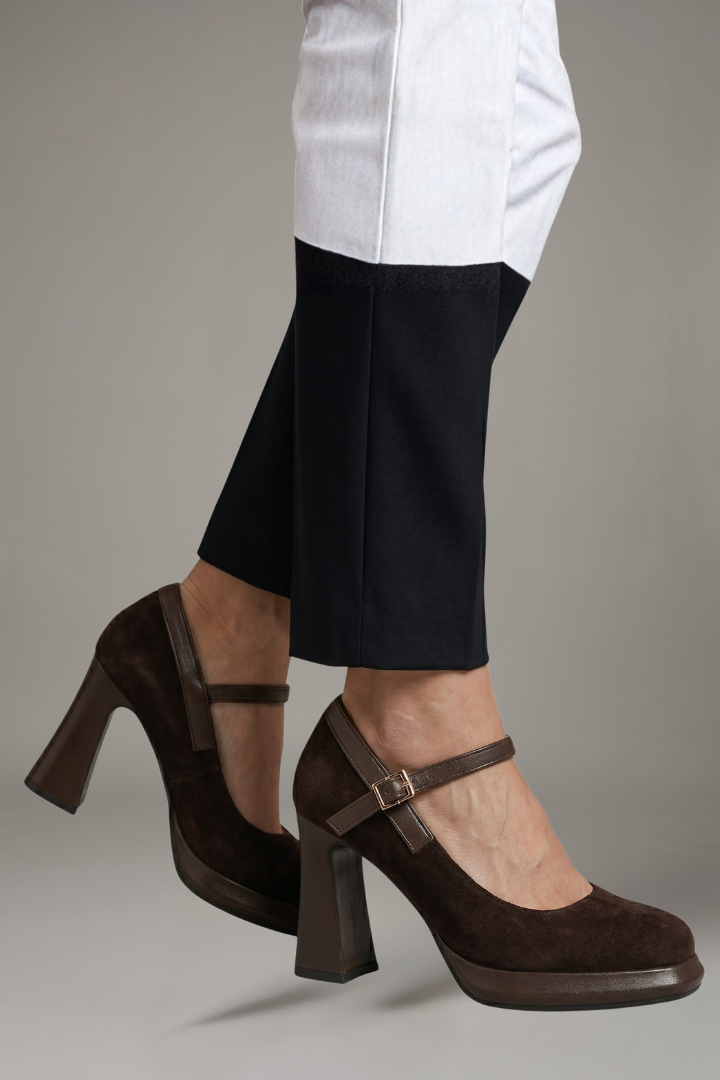 Women Mary Jane platform heels square toe single strap light brown