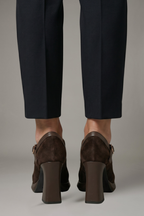 Women Mary Jane platform heels square toe single strap light brown