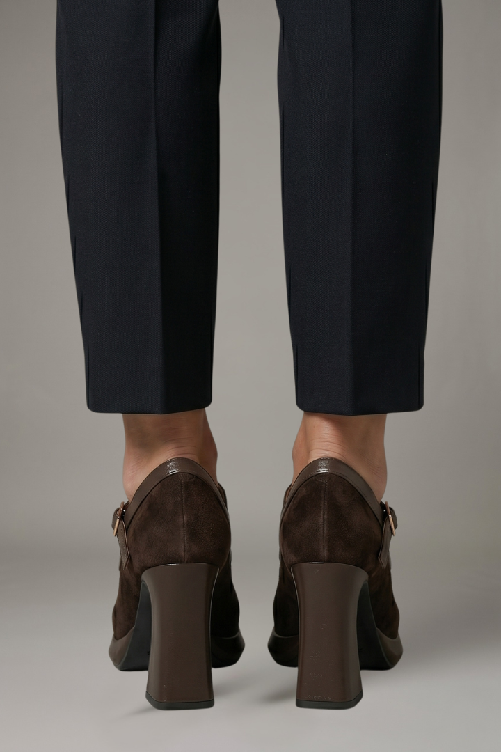Women Mary Jane platform heels square toe single strap light brown