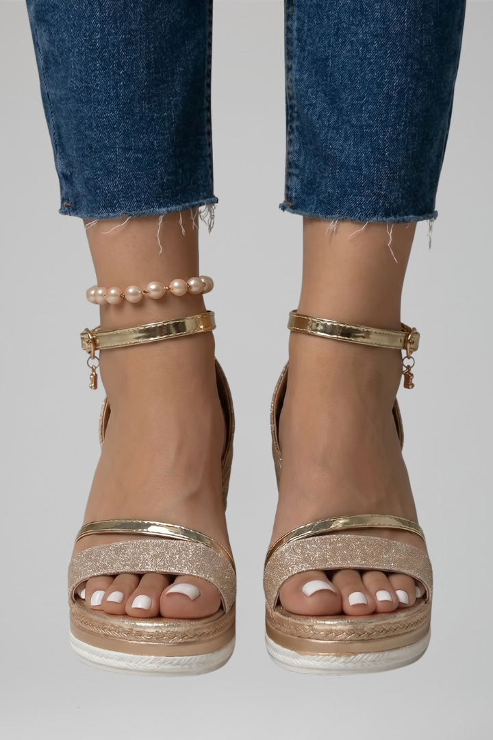 Women's orthopaedic slip-on sandals with cushioned footbed and open toe, low platform sole