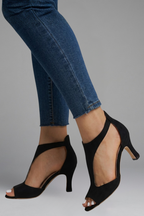 Women's orthopaedic heels with peep toe and cutout side panels, mid heel slip-on style