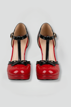 Women's orthopaedic heels with T-strap and platform sole, formal closed round toe