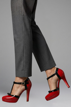 Women's orthopaedic heels with T-strap and platform sole, formal closed round toe
