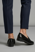 Women's orthopaedic loafers black flat sole slip-on with croc-embossed panel