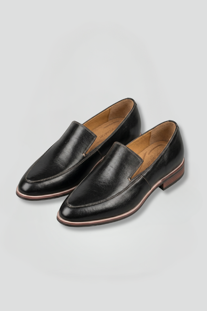 Women orthopaedic loafers slip on pointed toe low heel black
