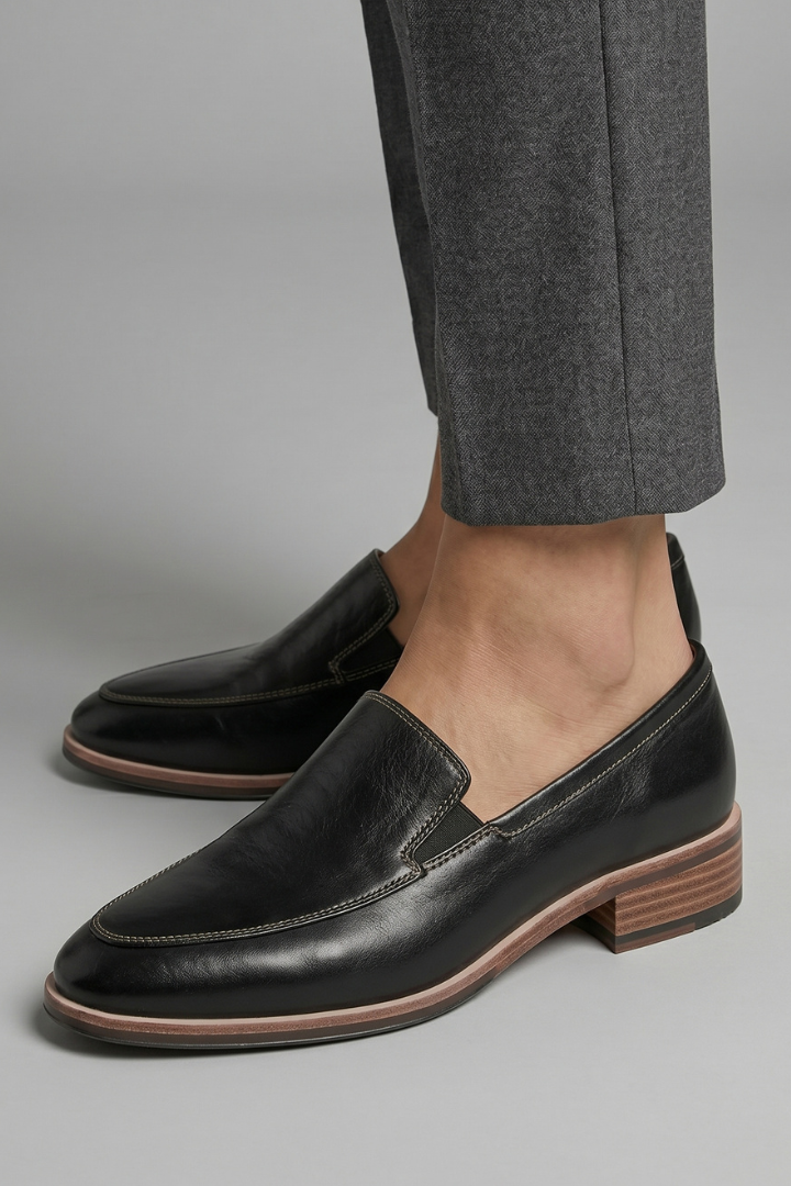Women orthopaedic loafers slip on pointed toe low heel black