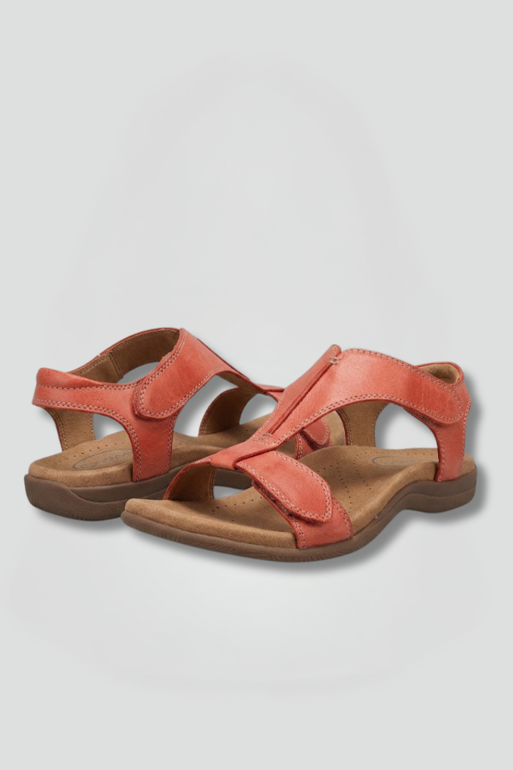 Women's orthopedic sandals with cushioned footbed and T-strap, flat summer open-toe design