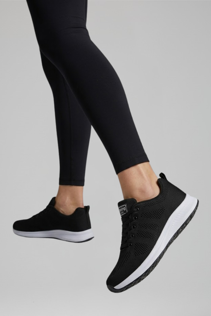 Women's orthopaedic walking shoes knit mesh lace-up cushioned sole low-top