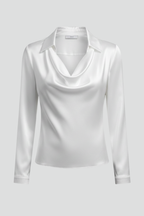 Women satin blouse draped collar long sleeves in multiple colours