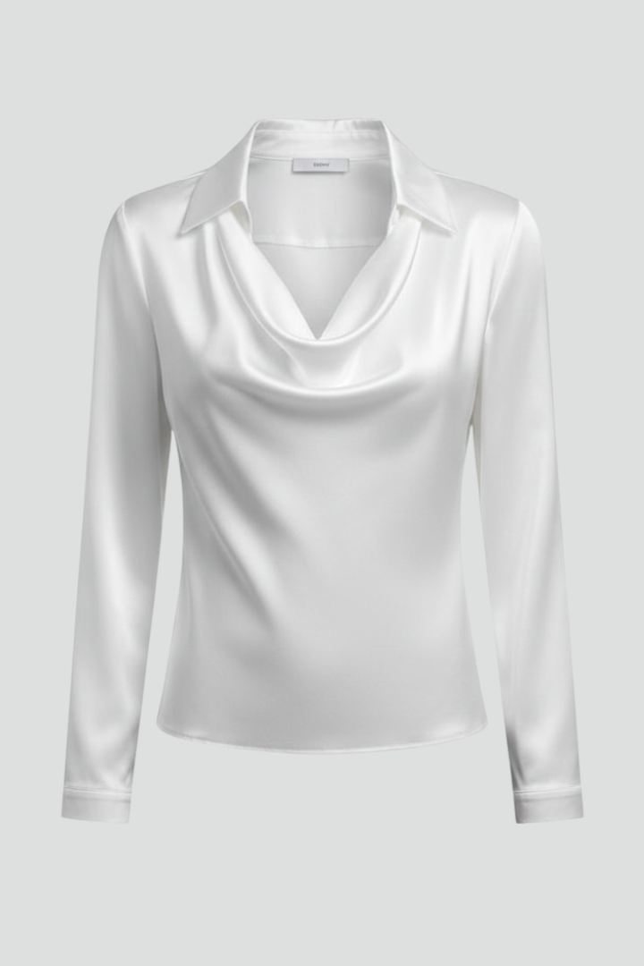 Women satin blouse draped collar long sleeves in multiple colours
