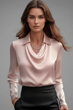 Women satin blouse draped collar long sleeves in multiple colours