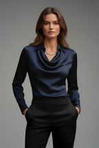 Women satin blouse draped collar long sleeves in multiple colours