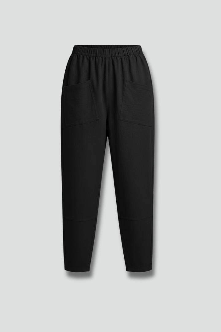 Women's trousers with elastic waist, side pockets and tapered ankle length