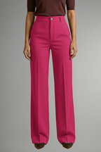 Women's high waist straight leg trousers with pull-on closure and stretch fabric