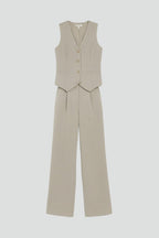 Women's two piece set V-neck waistcoat and trousers, casual everyday co-ord