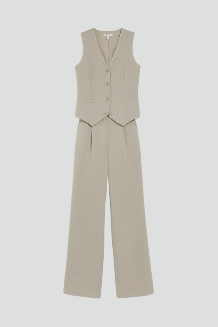 Women's two piece set V-neck waistcoat and trousers, casual everyday co-ord