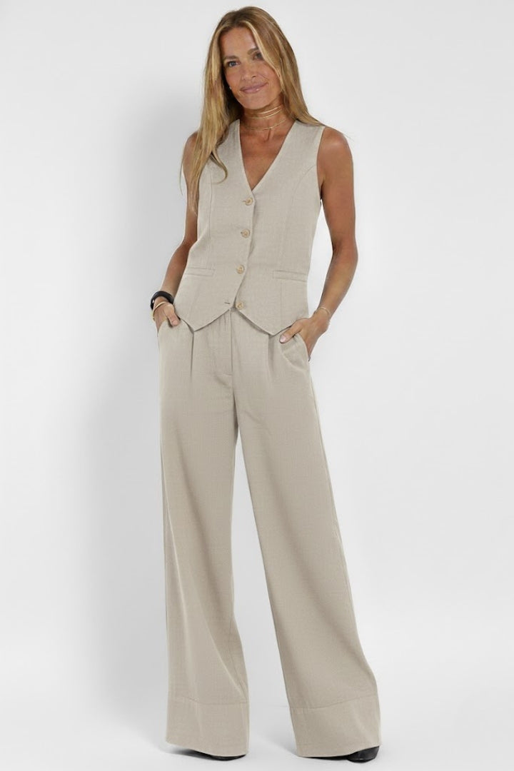 Women's two piece set V-neck waistcoat and trousers, casual everyday co-ord