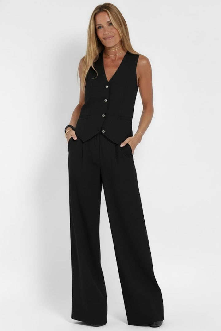 Women's two piece set V-neck waistcoat and trousers, casual everyday co-ord