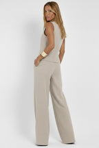 Women's two piece set V-neck waistcoat and trousers, casual everyday co-ord