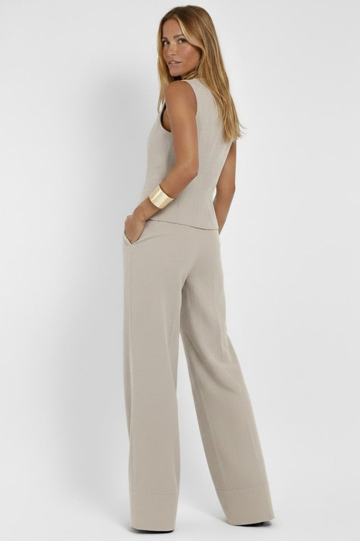 Women's two piece set V-neck waistcoat and trousers, casual everyday co-ord