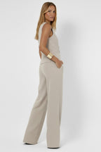 Women's two piece set V-neck waistcoat and trousers, casual everyday co-ord