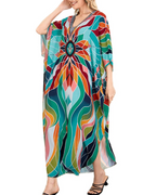 Women's kaftan dress bohemian beach cover-up V-neck maxi wide sleeves