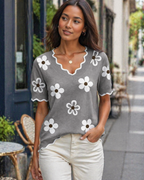 Women's short sleeve V-neck lightweight knit top, business casual style