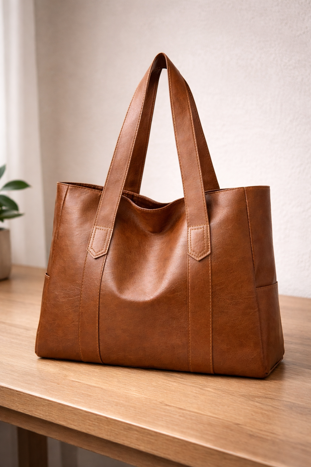 Women tote bag with adjustable shoulder strap structured minimalist design