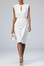 Women's midi dress with keyhole neckline and ruching detail, summer occasion