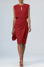 Women's midi dress with keyhole neckline and ruching detail, summer occasion