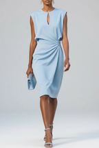 Women's midi dress with keyhole neckline and ruching detail, summer occasion
