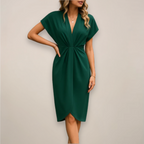 Women wrap midi dress short sleeve V-neck gathered waist all season