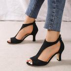 Women's high heels open toe with back zipper closure, office and evening style