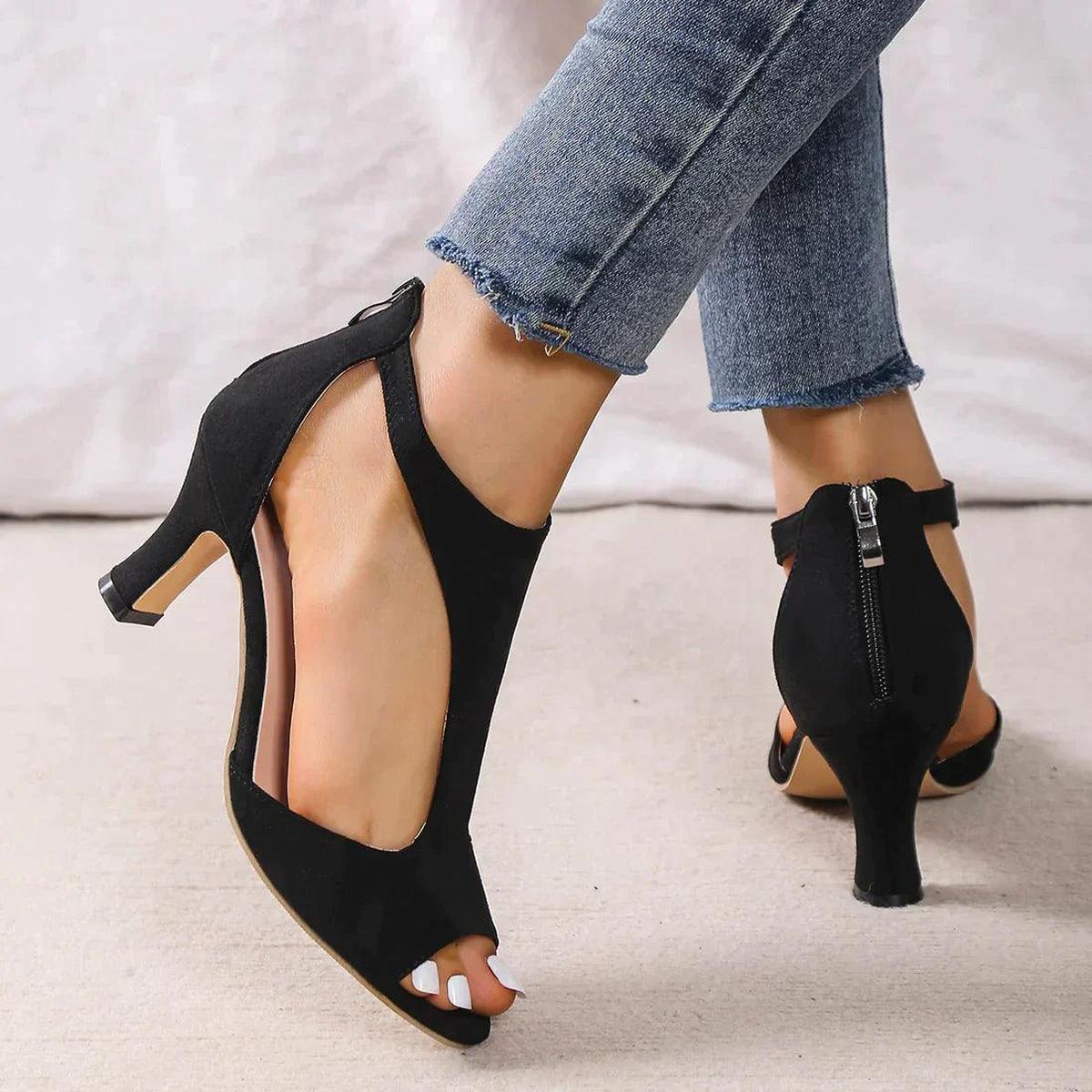 Women's high heels open toe with back zipper closure, office and evening style
