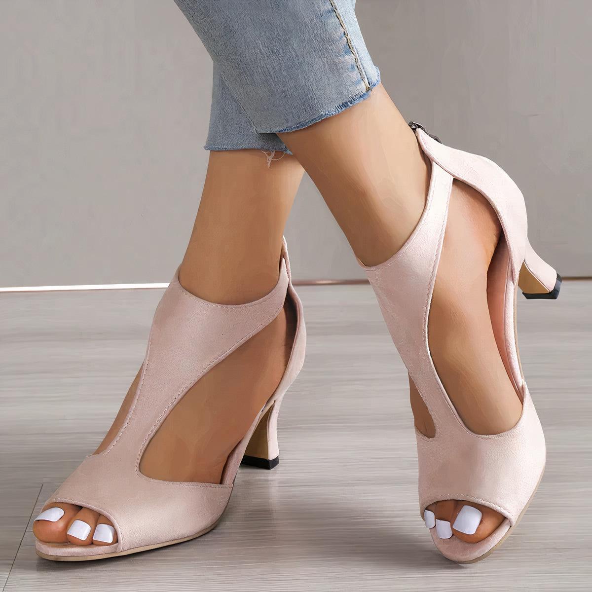 Women's high heels open toe with back zipper closure, office and evening style