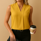 Women sleeveless V-neck blouse in woven fabric regular fit