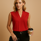 Women sleeveless V-neck blouse in woven fabric regular fit