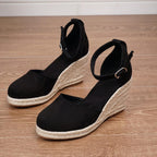 Women's casual wedge sandals with adjustable ankle buckle, summer style