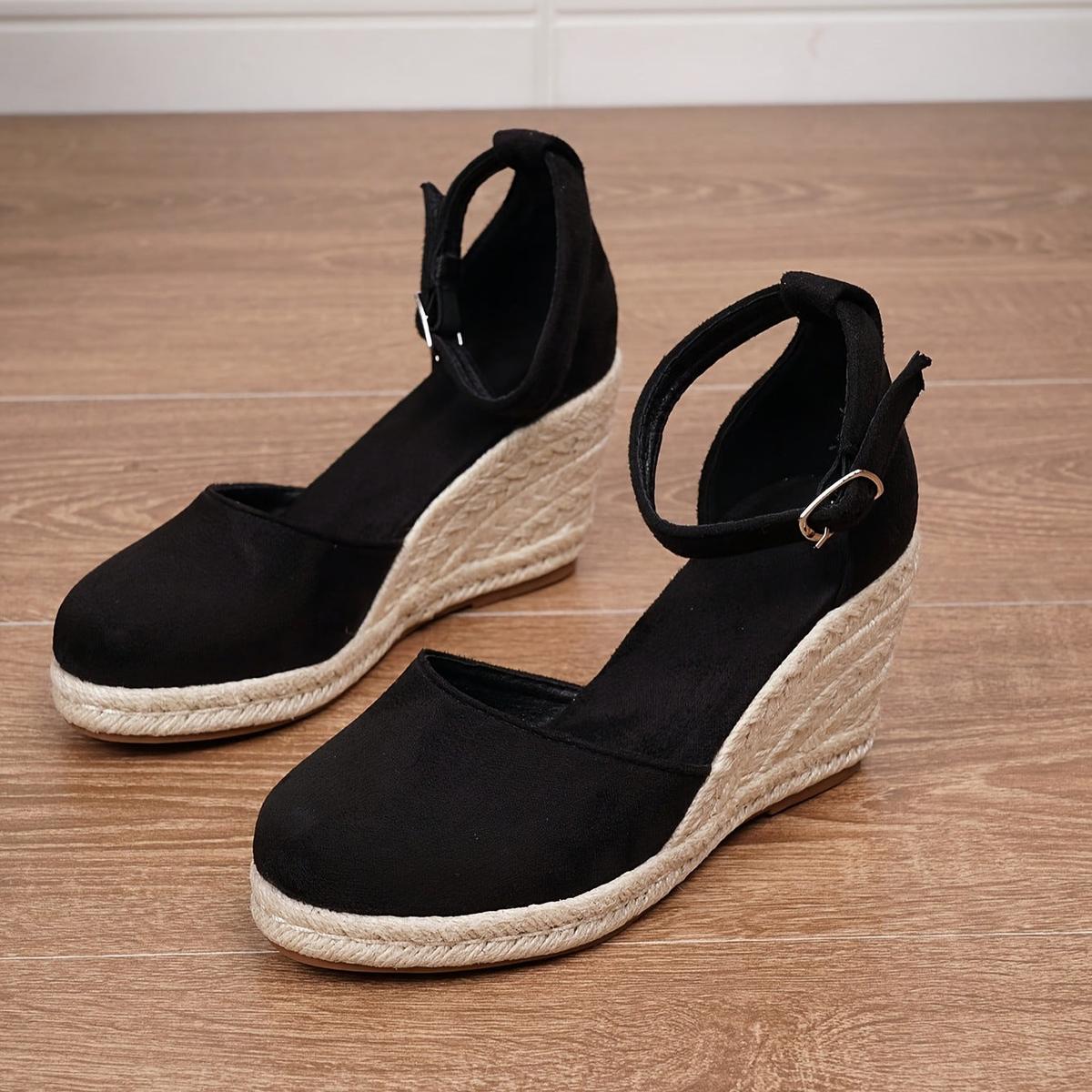 Women's casual wedge sandals with adjustable ankle buckle, summer style