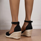 Women's casual wedge sandals with adjustable ankle buckle, summer style