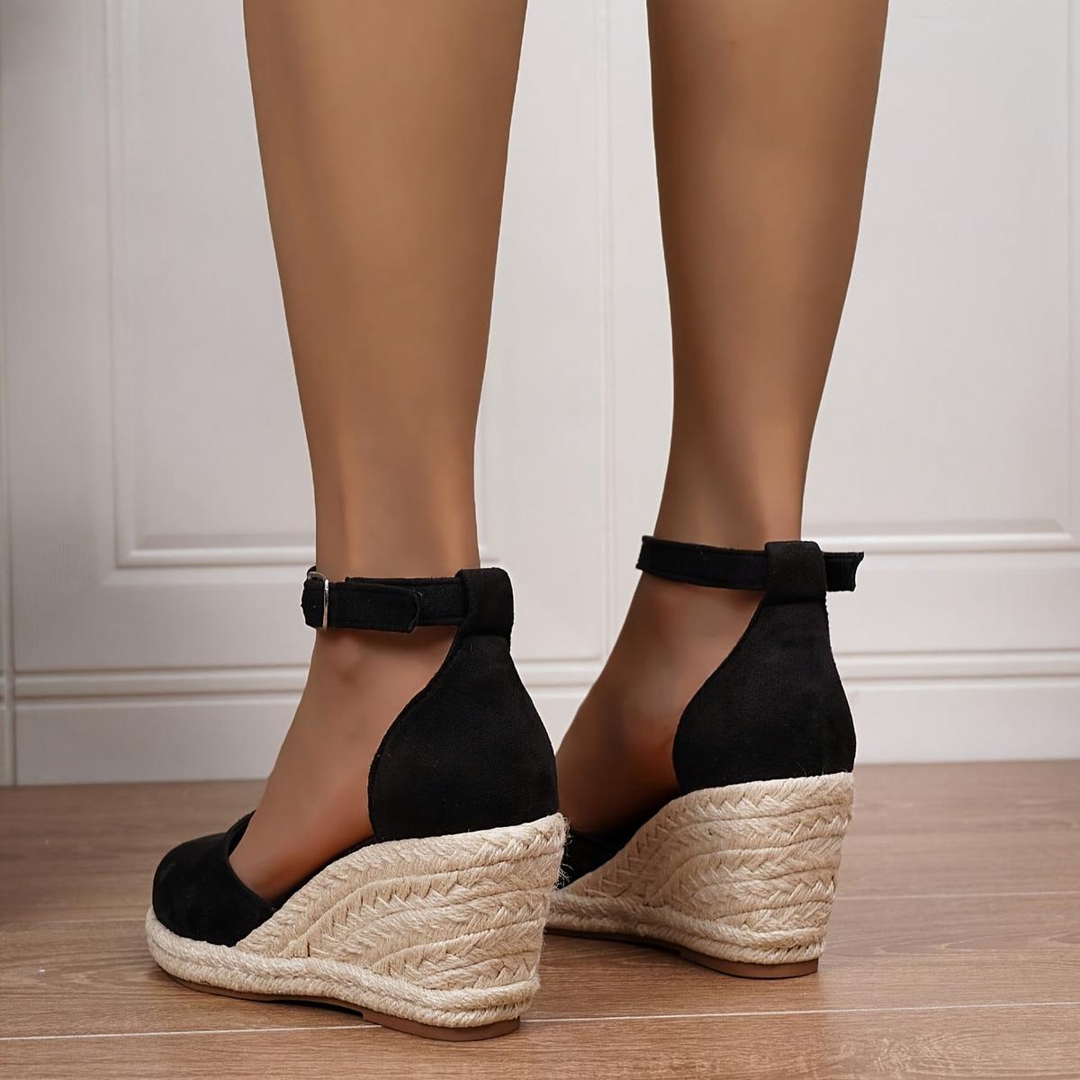 Women's casual wedge sandals with adjustable ankle buckle, summer style