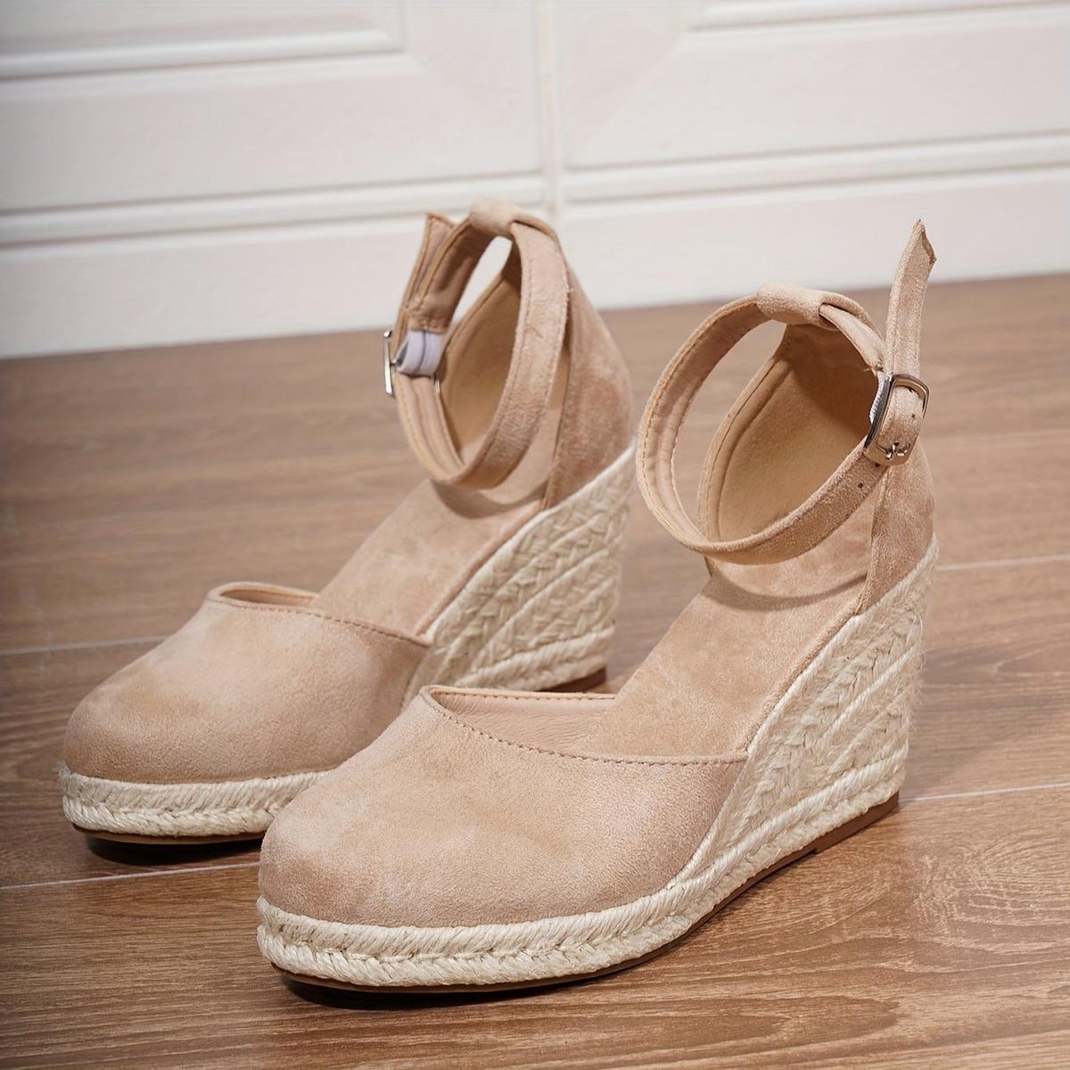 Women's casual wedge sandals with adjustable ankle buckle, summer style