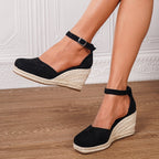 Women's casual wedge sandals with adjustable ankle buckle, summer style