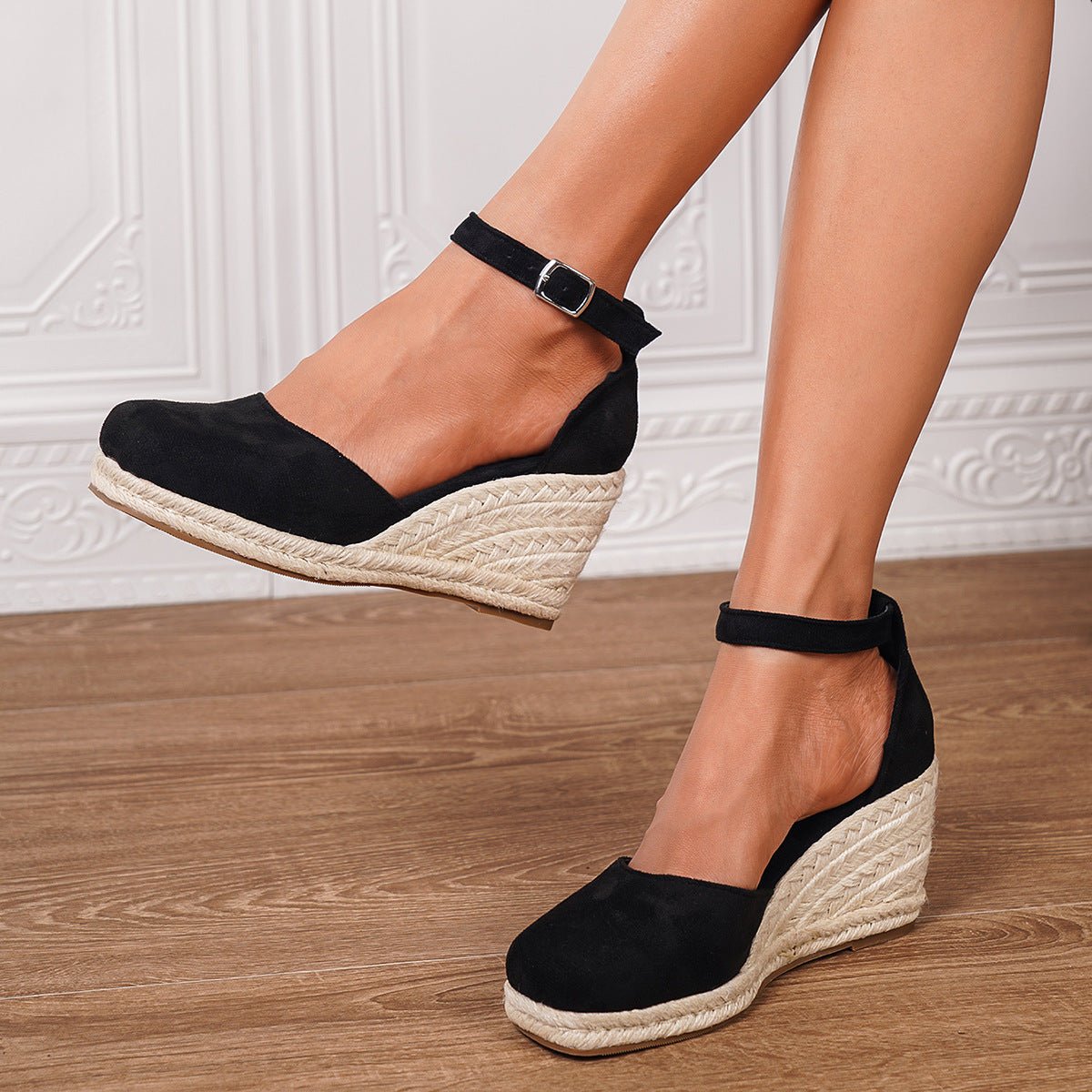 Women's casual wedge sandals with adjustable ankle buckle, summer style
